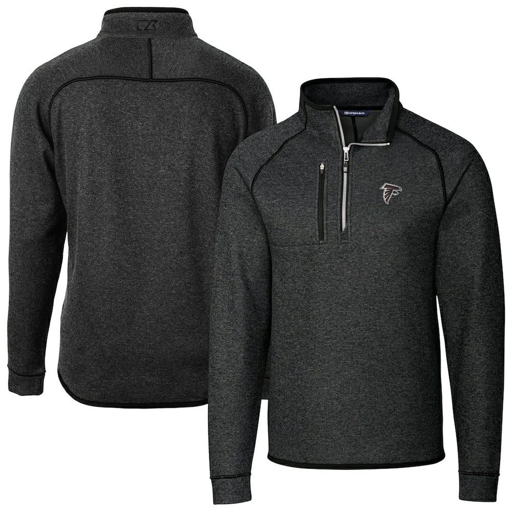 Atlanta Falcons Cutter & Buck Big & Tall Mainsail Sweater-Knit Raglan Half-Zip Jacket Heather Charcoal | NFL
