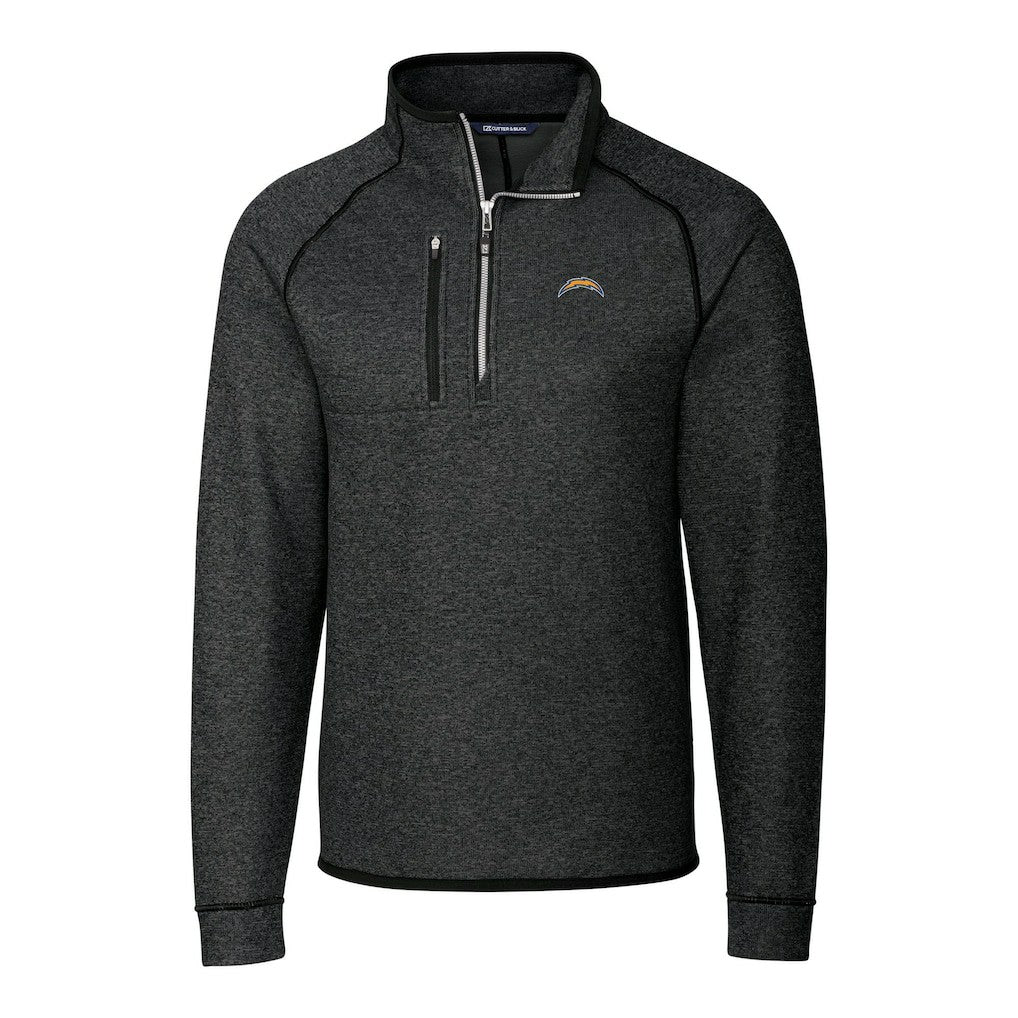 Los Angeles Chargers Cutter & Buck Big & Tall Mainsail Sweater-Knit Raglan Half-Zip Jacket Heather Charcoal | NFL