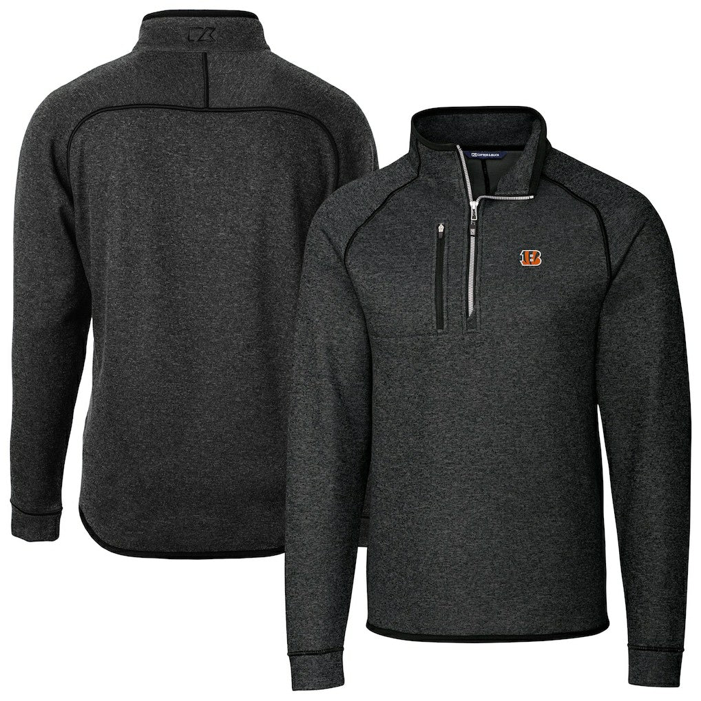 Cincinnati Bengals Cutter & Buck Big & Tall Mainsail Sweater-Knit Raglan Half-Zip Jacket Heather Charcoal | NFL