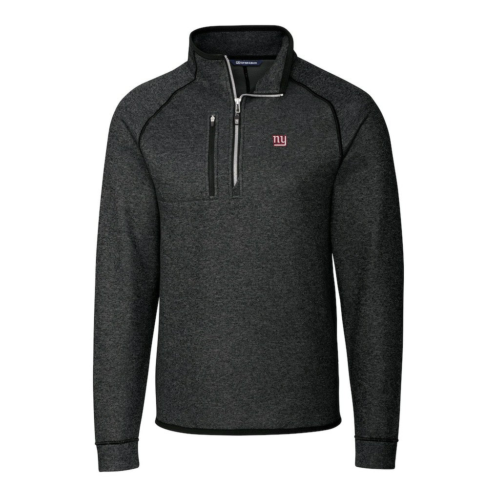 New York Giants Cutter & Buck Big & Tall Mainsail Sweater-Knit Raglan Half-Zip Jacket Heather Charcoal | NFL