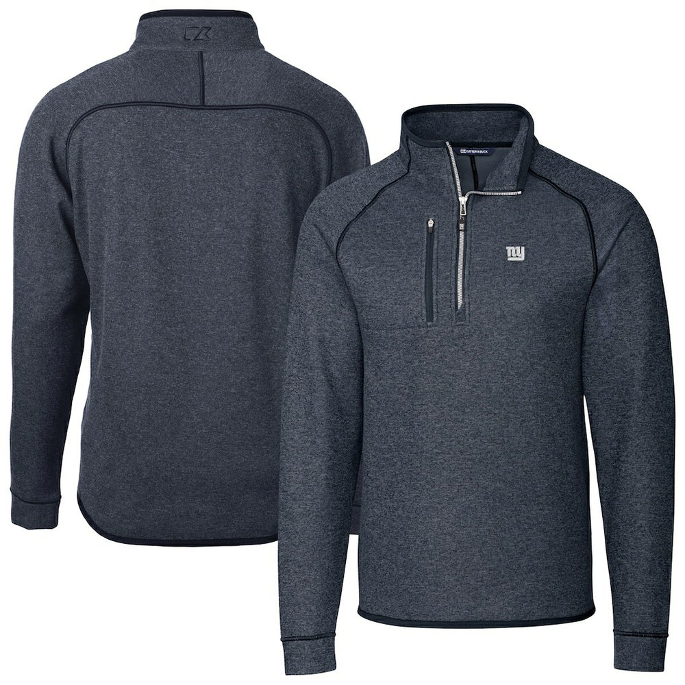 New York Giants Cutter & Buck Big & Tall Mainsail Sweater-Knit Raglan Half-Zip Jacket Heather Navy | NFL