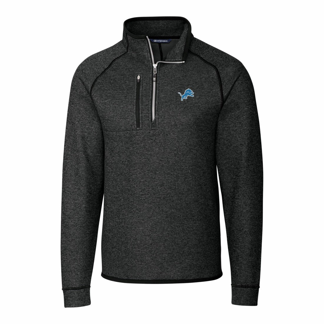 Detroit Lions Cutter & Buck Big & Tall Mainsail Sweater-Knit Raglan Half-Zip Jacket Heather Charcoal | NFL
