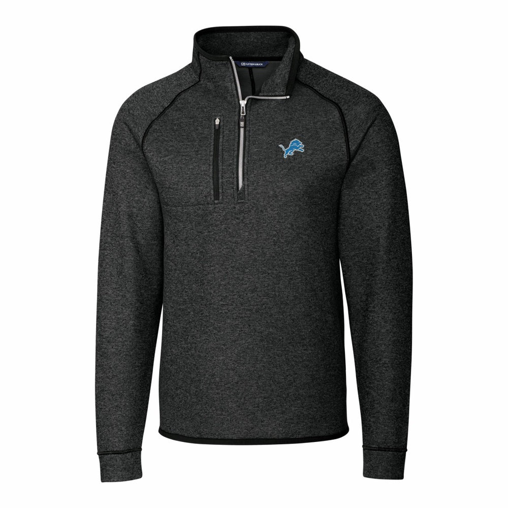 Detroit Lions Cutter & Buck Big & Tall Mainsail Sweater-Knit Raglan Half-Zip Jacket Heather Charcoal | NFL