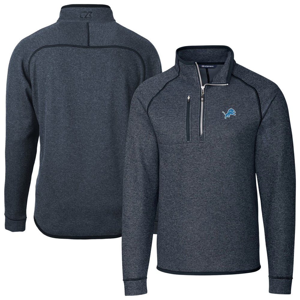 Detroit Lions Cutter & Buck Big & Tall Mainsail Sweater-Knit Raglan Half-Zip Jacket Heather Navy | NFL