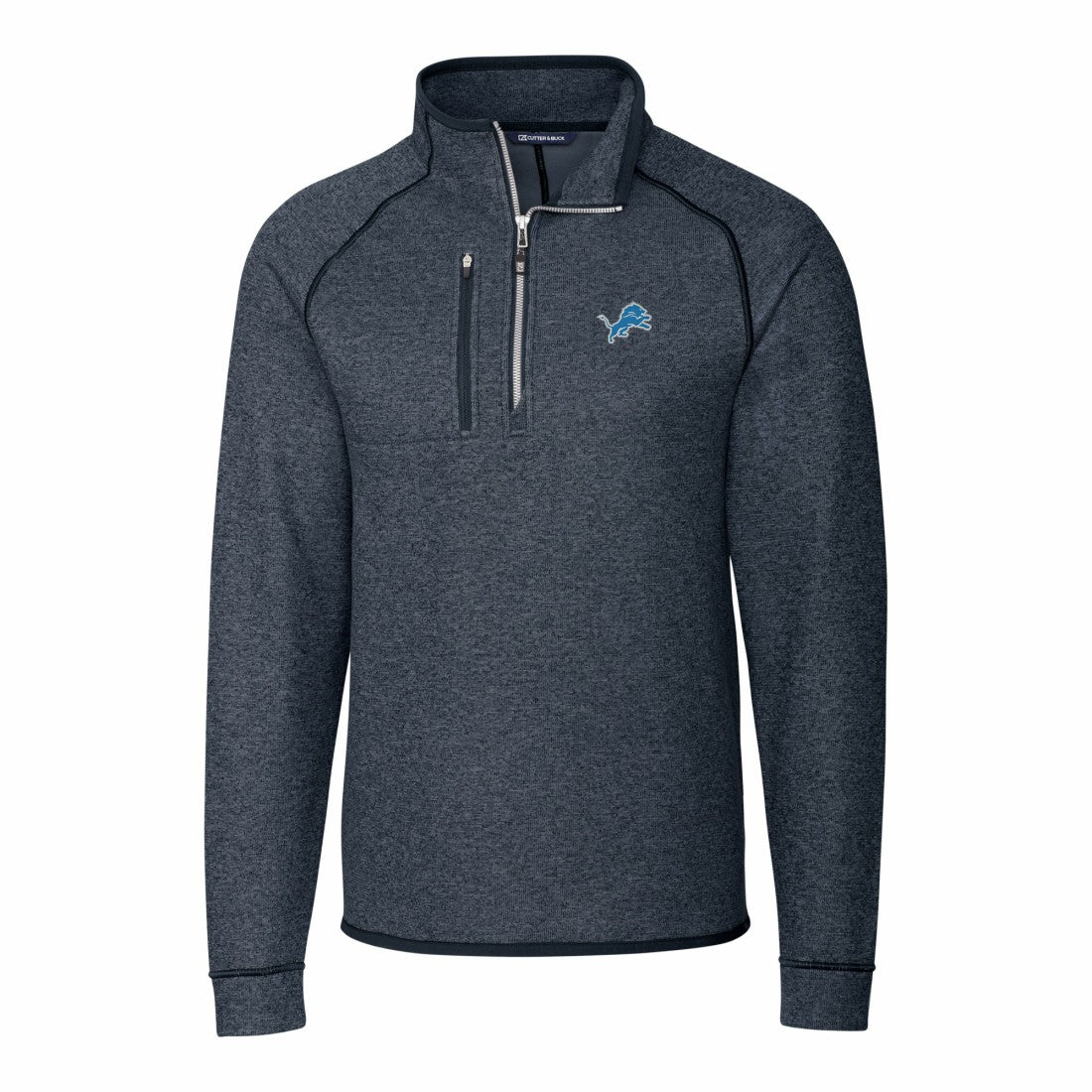 Detroit Lions Cutter & Buck Big & Tall Mainsail Sweater-Knit Raglan Half-Zip Jacket Heather Navy | NFL
