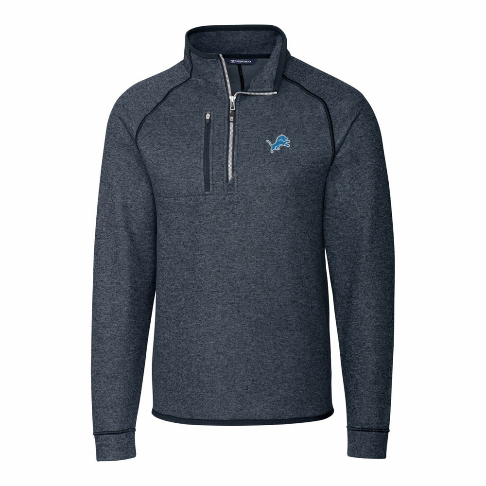 Detroit Lions Cutter & Buck Big & Tall Mainsail Sweater-Knit Raglan Half-Zip Jacket Heather Navy | NFL