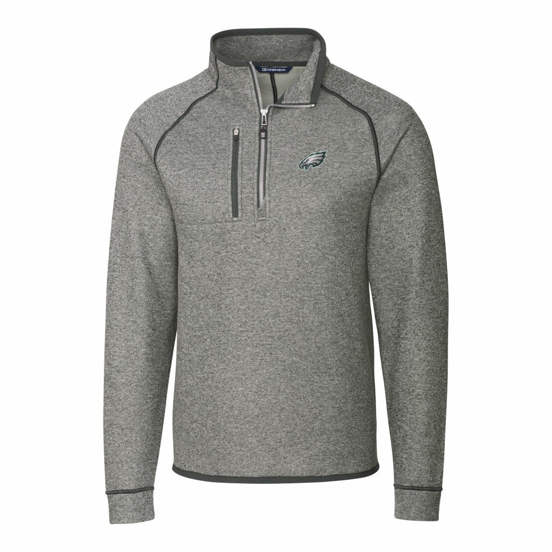 Philadelphia Eagles Cutter & Buck Big & Tall Mainsail Sweater-Knit Raglan Half-Zip Jacket Heather Gray | NFL