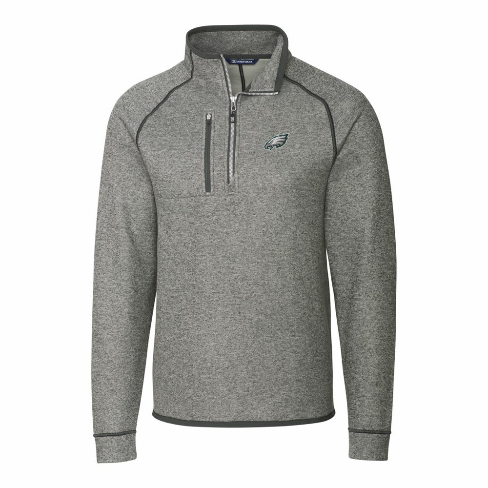 Philadelphia Eagles Cutter & Buck Big & Tall Mainsail Sweater-Knit Raglan Half-Zip Jacket Heather Gray | NFL