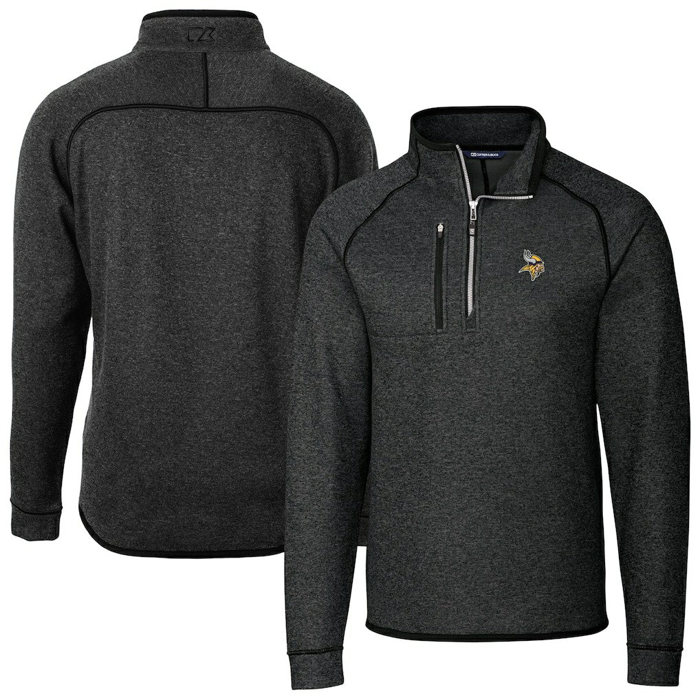Minnesota Vikings Cutter & Buck Big & Tall Mainsail Sweater-Knit Raglan Half-Zip Jacket Heather Charcoal | NFL