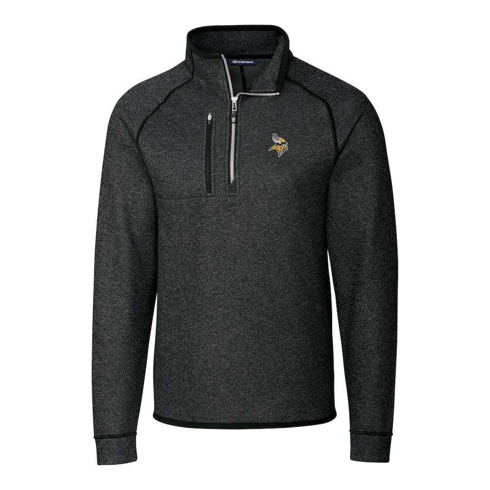 Minnesota Vikings Cutter & Buck Big & Tall Mainsail Sweater-Knit Raglan Half-Zip Jacket Heather Charcoal | NFL