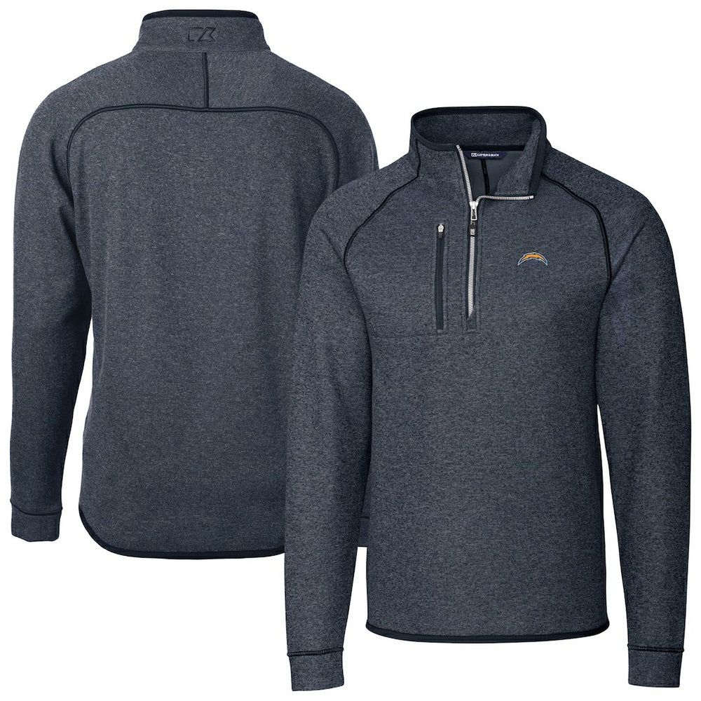 Los Angeles Chargers Cutter & Buck Big & Tall Mainsail Sweater-Knit Raglan Half-Zip Jacket Heather Navy | NFL