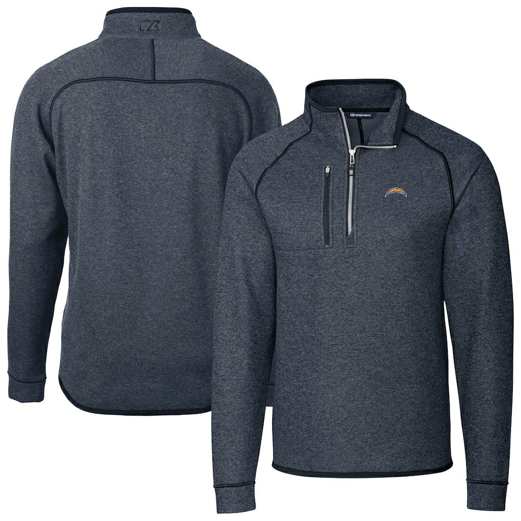Los Angeles Chargers Cutter & Buck Big & Tall Mainsail Sweater-Knit Raglan Half-Zip Jacket Heather Navy | NFL