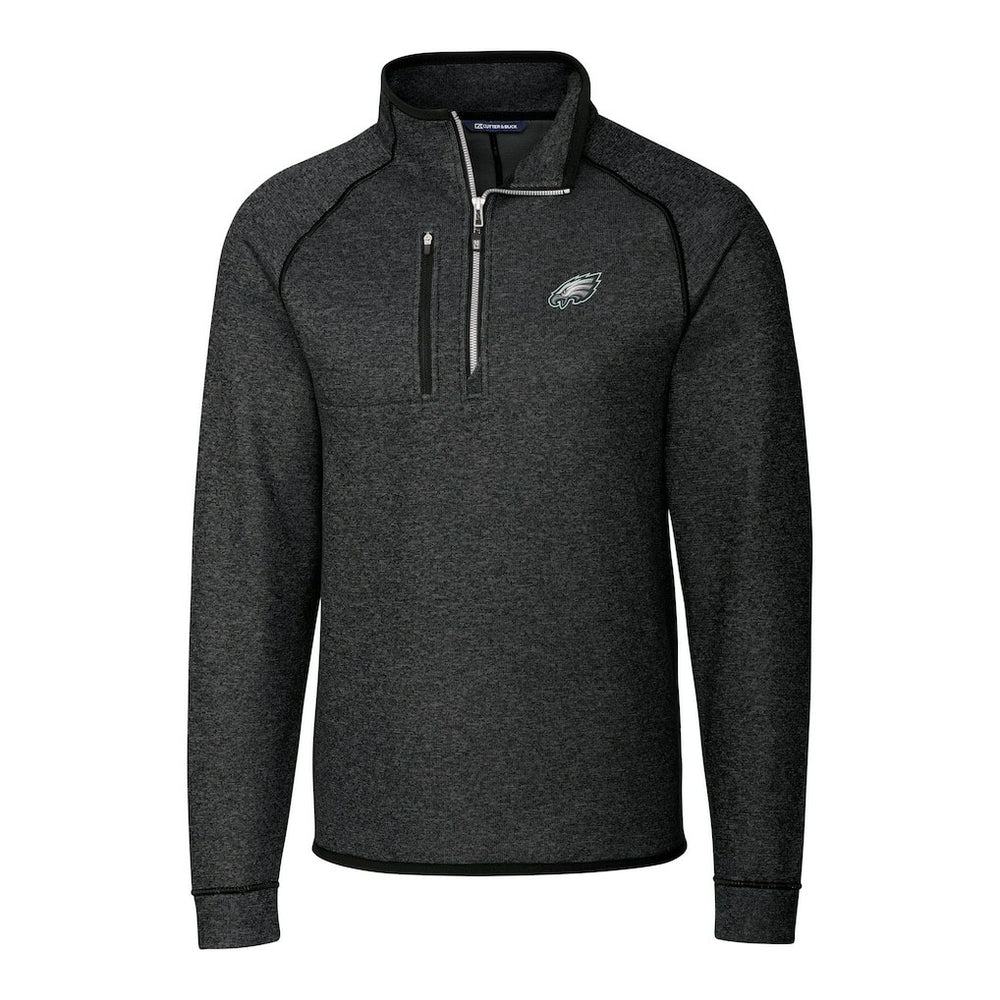 Philadelphia Eagles Cutter & Buck Big & Tall Mainsail Sweater-Knit Raglan Half-Zip Jacket Heather Charcoal | NFL