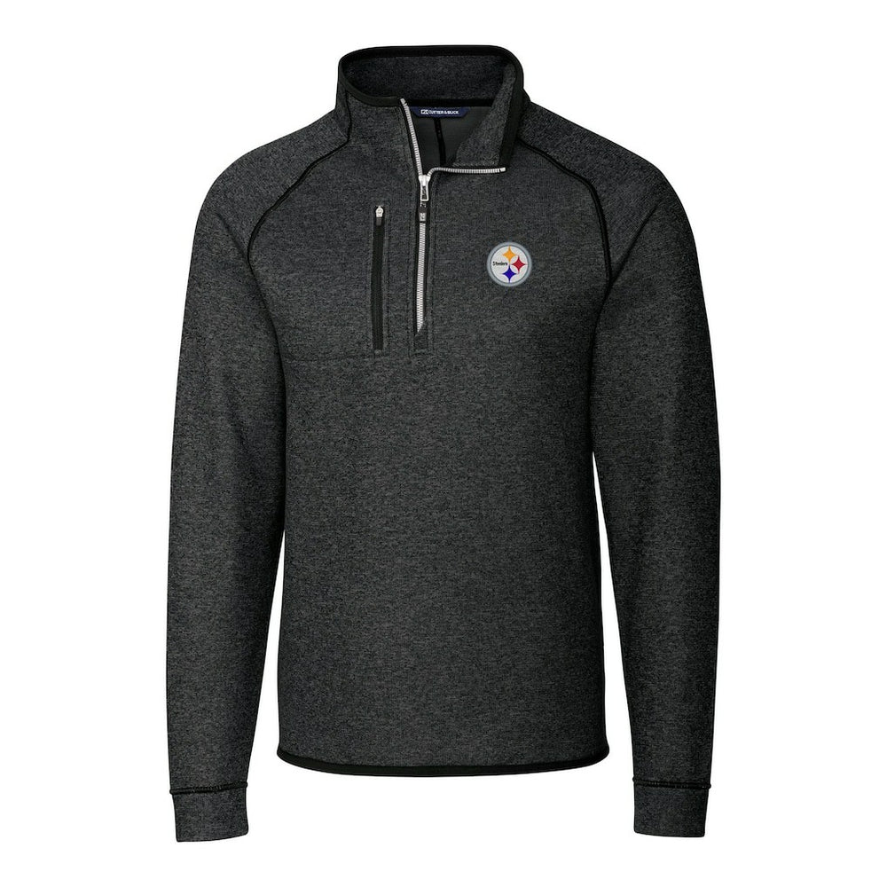 Pittsburgh Steelers Cutter & Buck Big & Tall Mainsail Sweater-Knit Raglan Half-Zip Jacket Heather Charcoal | NFL