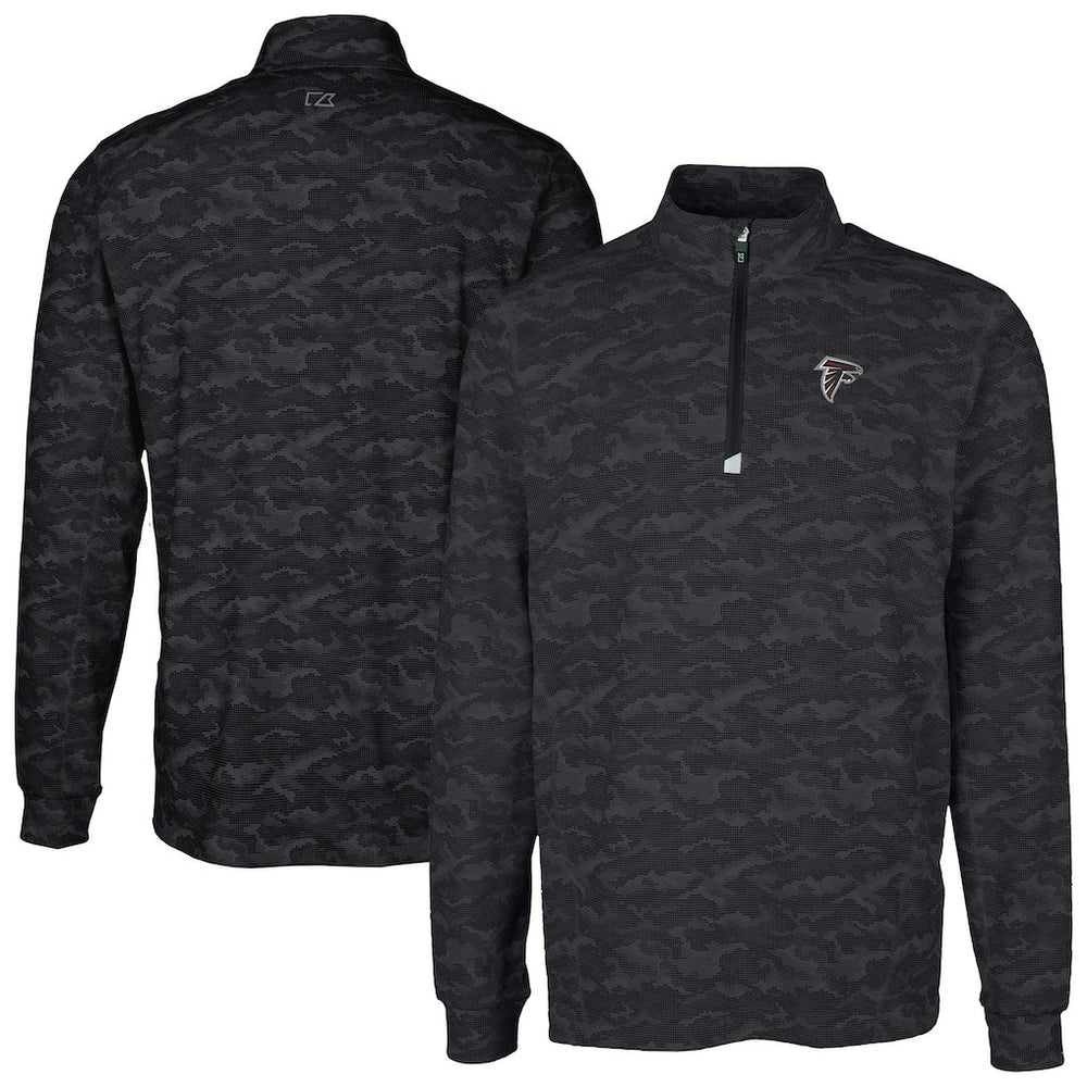 Atlanta Falcons Cutter & Buck Big & Tall Traverse Eco Camo Tri-Blend DryTec Quarter-Zip Jacket Black | NFL