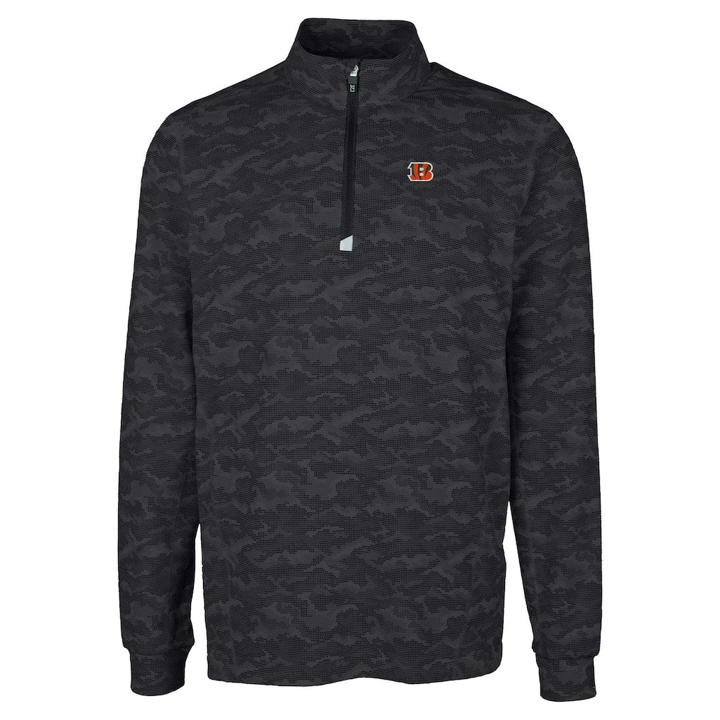 Cincinnati Bengals Cutter & Buck Big & Tall Traverse Eco Camo Tri-Blend DryTec Quarter-Zip Jacket Black | NFL