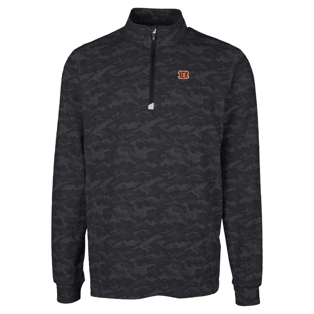 Cincinnati Bengals Cutter & Buck Big & Tall Traverse Eco Camo Tri-Blend DryTec Quarter-Zip Jacket Black | NFL