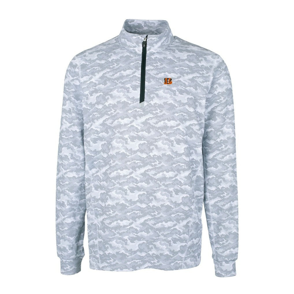 Cincinnati Bengals Cutter & Buck Big & Tall Traverse Eco Camo Tri-Blend DryTec Quarter-Zip Jacket Charcoal | NFL