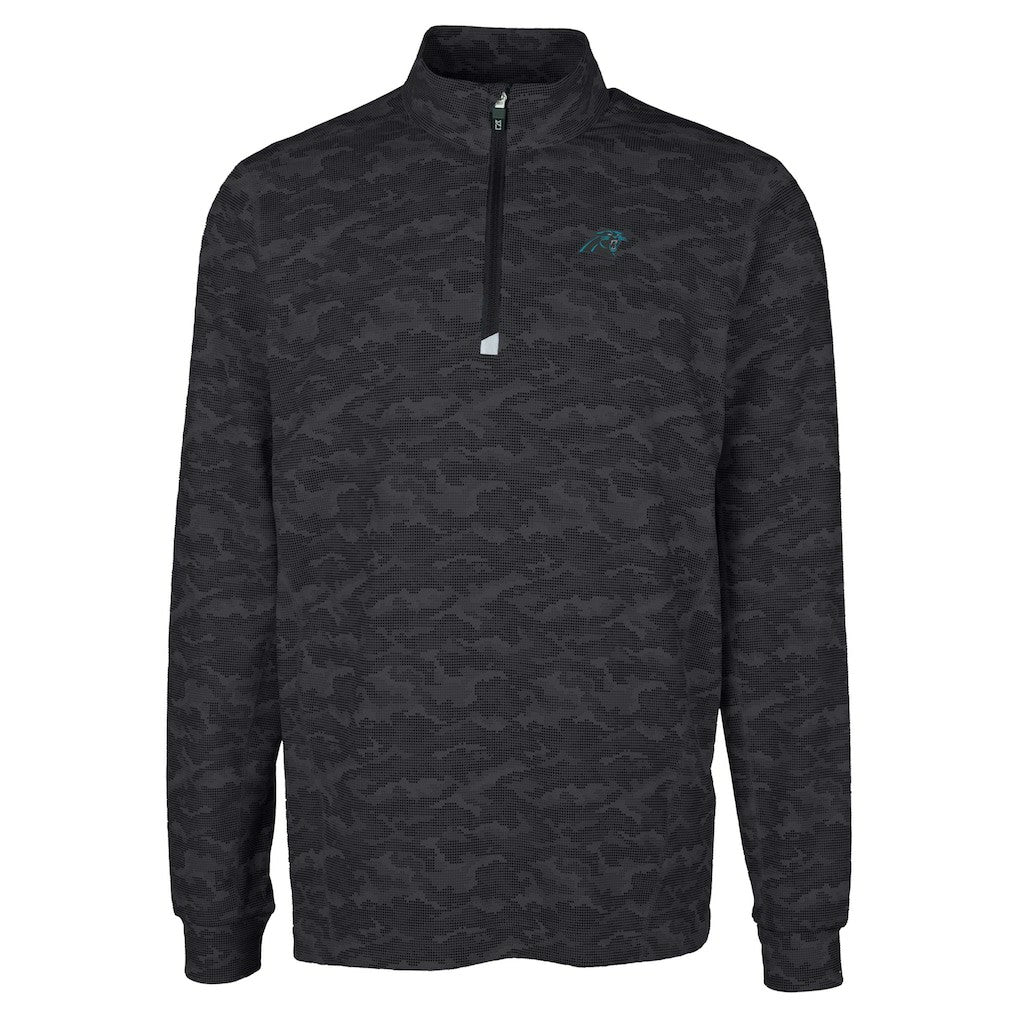 Carolina Panthers Cutter & Buck Big & Tall Traverse Eco Camo Tri-Blend DryTec Quarter-Zip Jacket Black | NFL