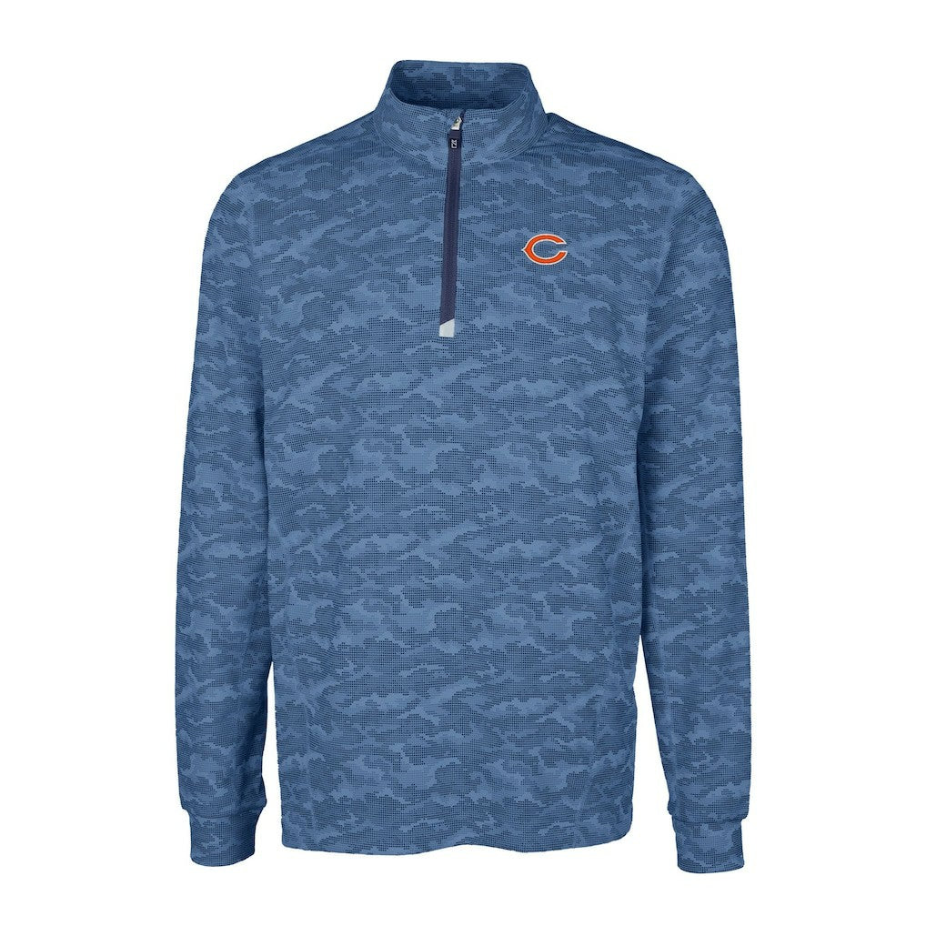 Chicago Bears Cutter & Buck Big & Tall Traverse Eco Camo Tri-Blend DryTec Quarter-Zip Jacket Navy | NFL