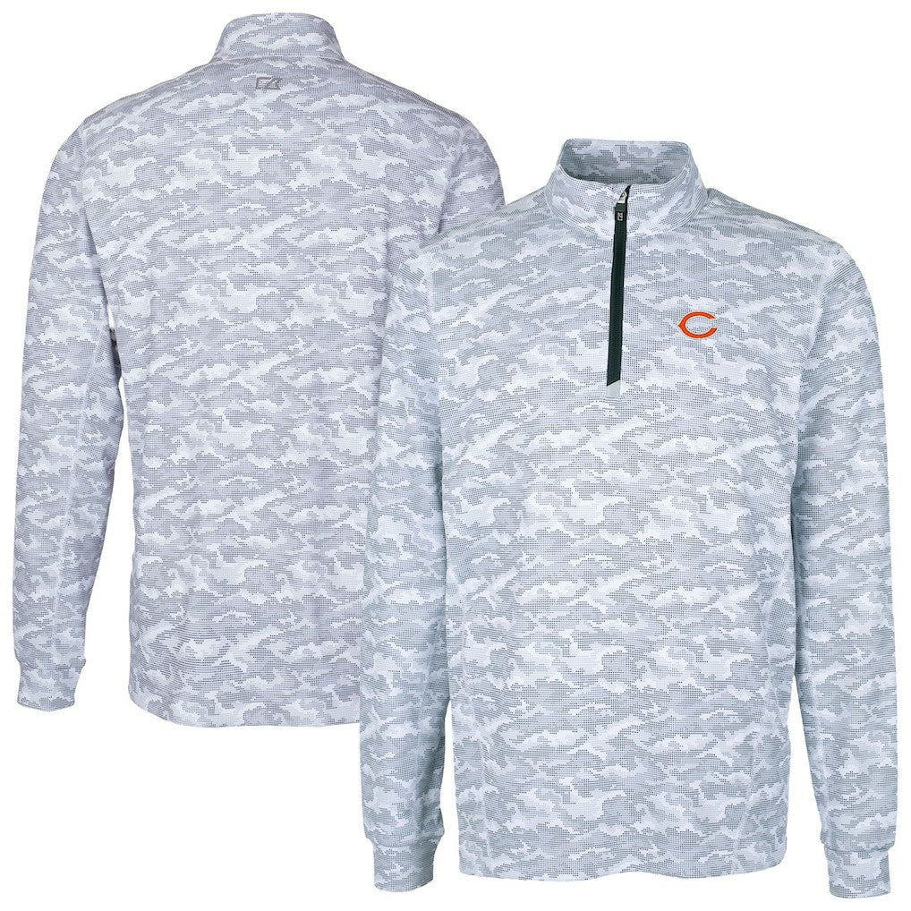 Chicago Bears Cutter & Buck Big & Tall Traverse Eco Camo Tri-Blend DryTec Quarter-Zip Jacket Charcoal | NFL