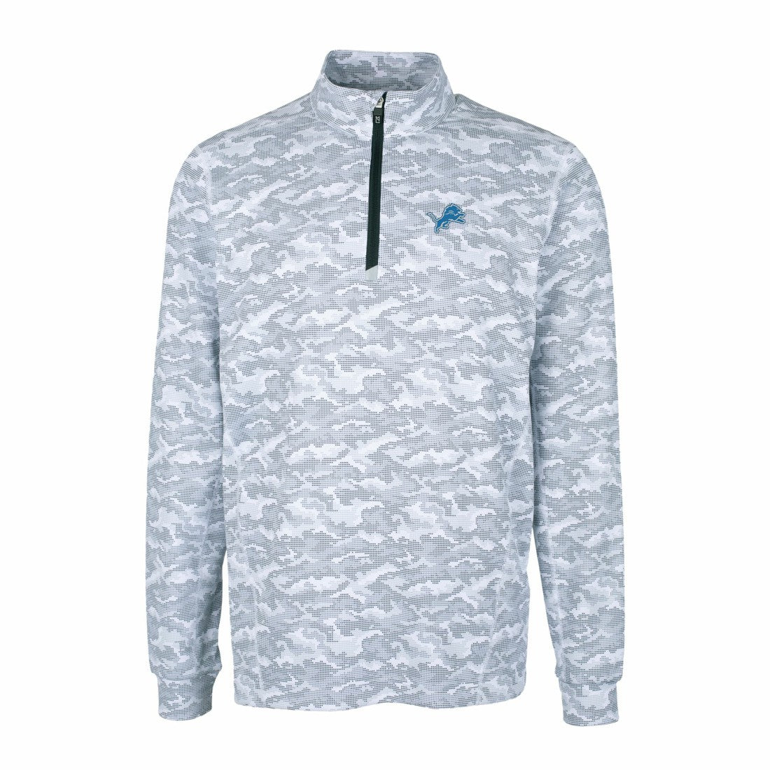 Detroit Lions Cutter & Buck Big & Tall Traverse Eco Camo Tri-Blend DryTec Quarter-Zip Jacket Charcoal | NFL