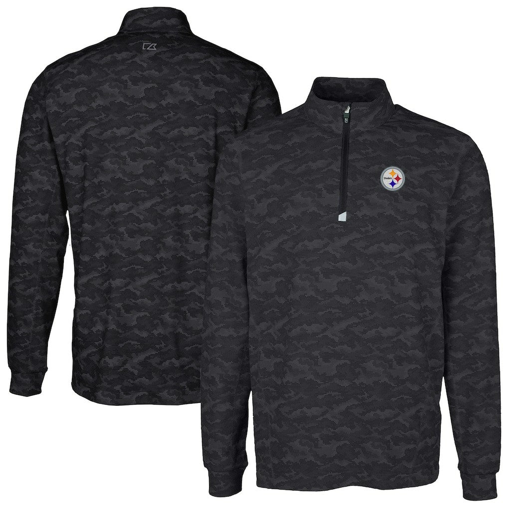 Pittsburgh Steelers Cutter & Buck Big & Tall Traverse Eco Camo Tri-Blend DryTec Quarter-Zip Jacket Black | NFL