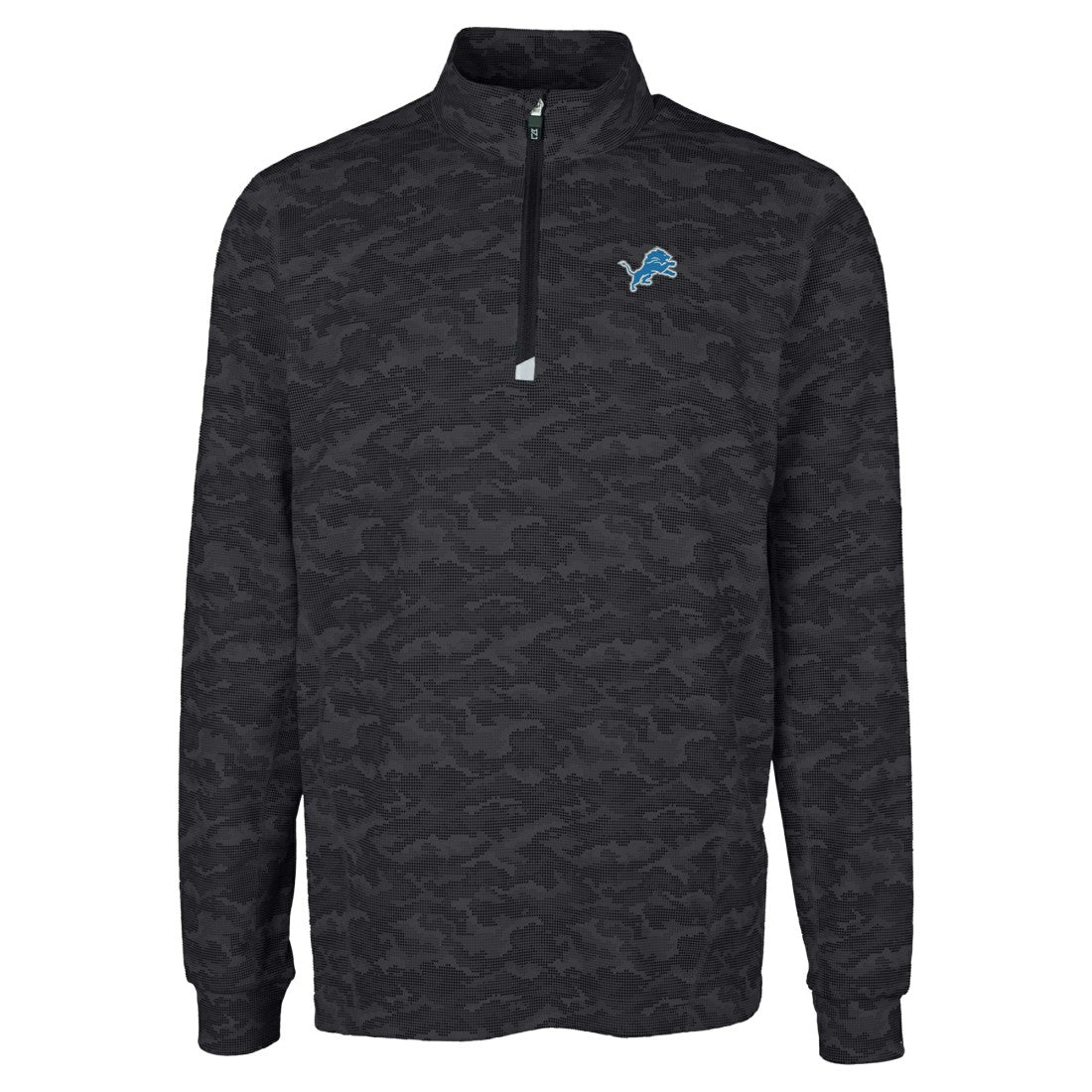 Detroit Lions Cutter & Buck Big & Tall Traverse Eco Camo Tri-Blend DryTec Quarter-Zip Jacket Black | NFL