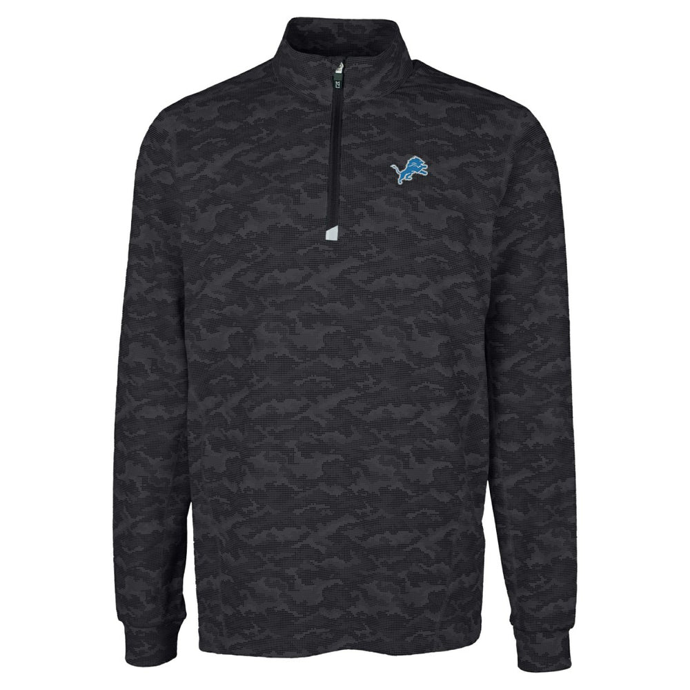 Detroit Lions Cutter & Buck Big & Tall Traverse Eco Camo Tri-Blend DryTec Quarter-Zip Jacket Black | NFL