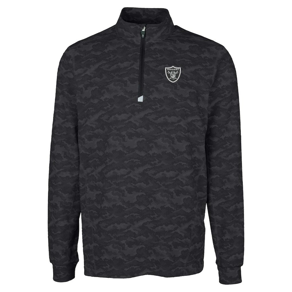 Las Vegas Raiders Cutter & Buck Big & Tall Traverse Eco Camo Tri-Blend DryTec Quarter-Zip Jacket Black | NFL