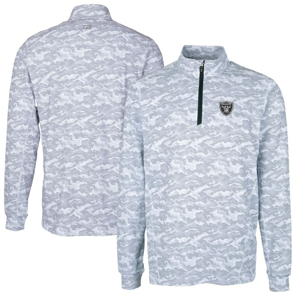 Las Vegas Raiders Cutter & Buck Big & Tall Traverse Eco Camo Tri-Blend DryTec Quarter-Zip Jacket Charcoal | NFL