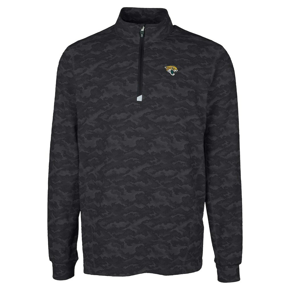 Jacksonville Jaguars Cutter & Buck Big & Tall Traverse Eco Camo Tri-Blend DryTec Quarter-Zip Jacket Black | NFL
