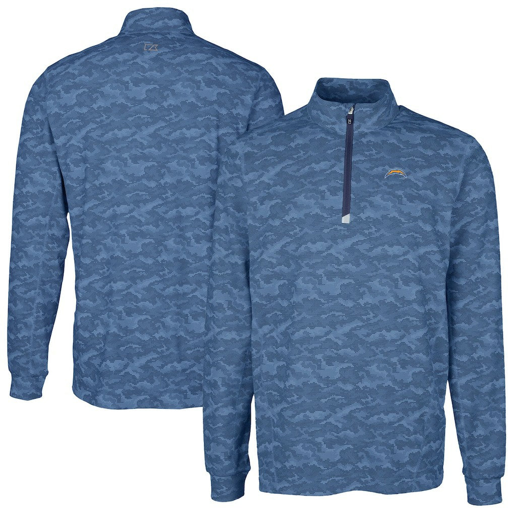 Los Angeles Chargers Cutter & Buck Big & Tall Traverse Eco Camo Tri-Blend DryTec Quarter-Zip Jacket Navy | NFL