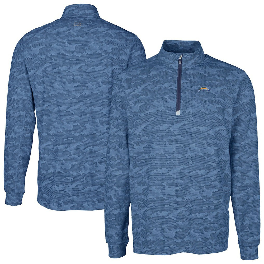Los Angeles Chargers Cutter & Buck Big & Tall Traverse Eco Camo Tri-Blend DryTec Quarter-Zip Jacket Navy | NFL