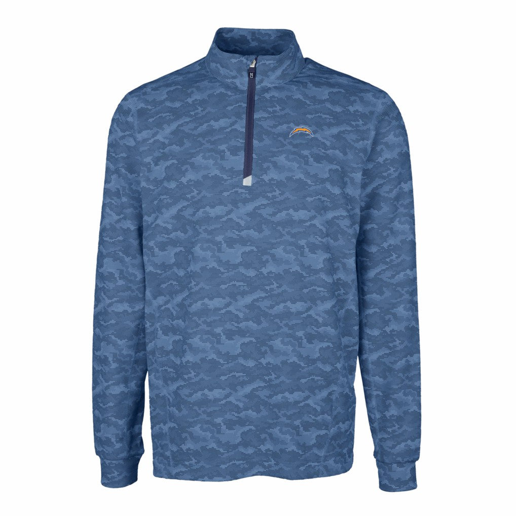 Los Angeles Chargers Cutter & Buck Big & Tall Traverse Eco Camo Tri-Blend DryTec Quarter-Zip Jacket Navy | NFL