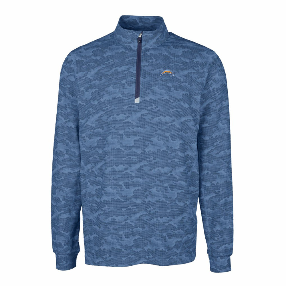 Los Angeles Chargers Cutter & Buck Big & Tall Traverse Eco Camo Tri-Blend DryTec Quarter-Zip Jacket Navy | NFL