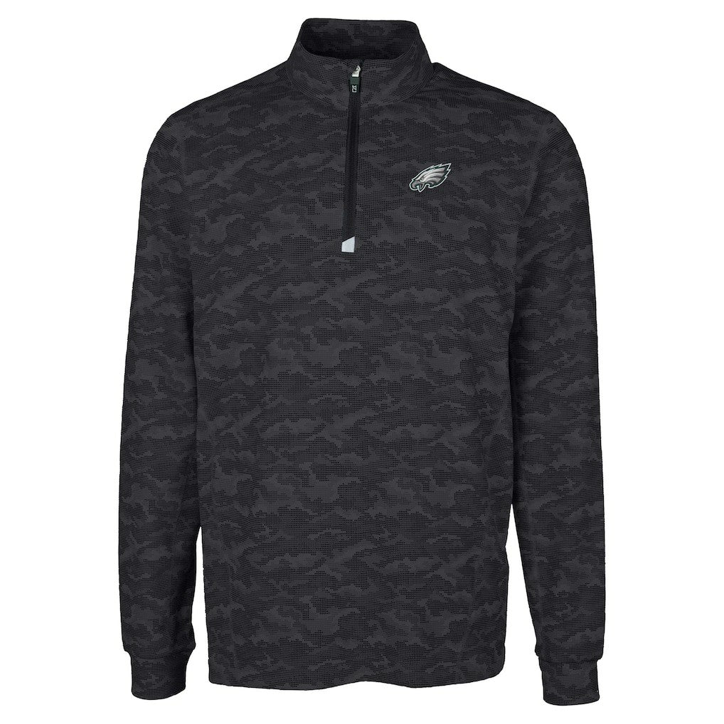 Philadelphia Eagles Cutter & Buck Big & Tall Traverse Eco Camo Tri-Blend DryTec Quarter-Zip Jacket Black | NFL