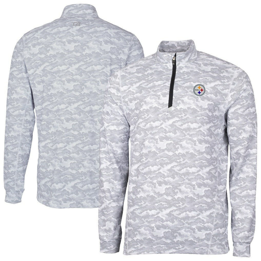 Pittsburgh Steelers Cutter & Buck Big & Tall Traverse Eco Camo Tri-Blend DryTec Quarter-Zip Jacket Charcoal | NFL
