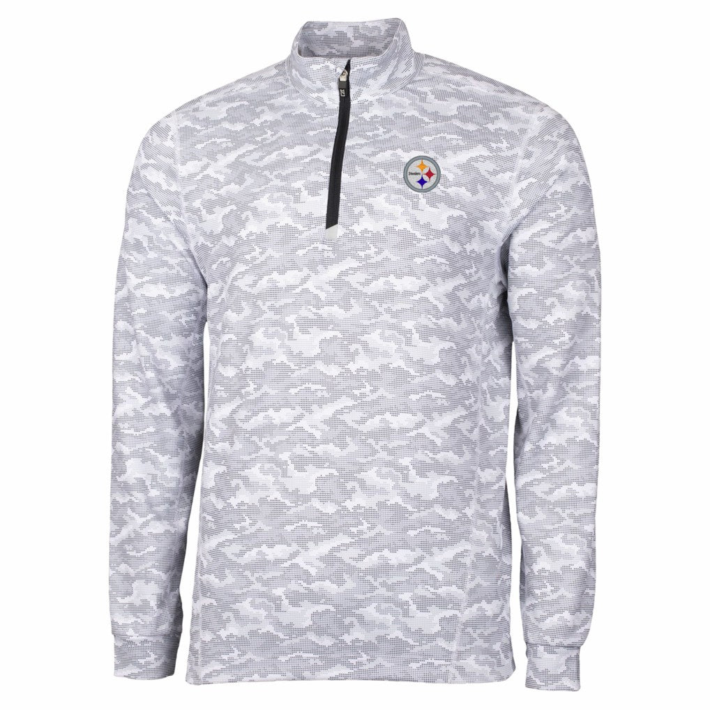 Pittsburgh Steelers Cutter & Buck Big & Tall Traverse Eco Camo Tri-Blend DryTec Quarter-Zip Jacket Charcoal | NFL