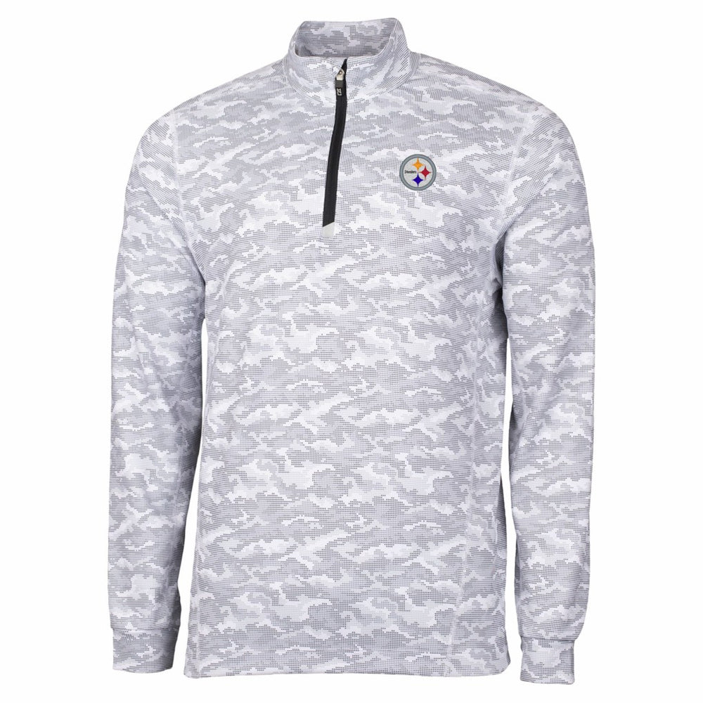 Pittsburgh Steelers Cutter & Buck Big & Tall Traverse Eco Camo Tri-Blend DryTec Quarter-Zip Jacket Charcoal | NFL