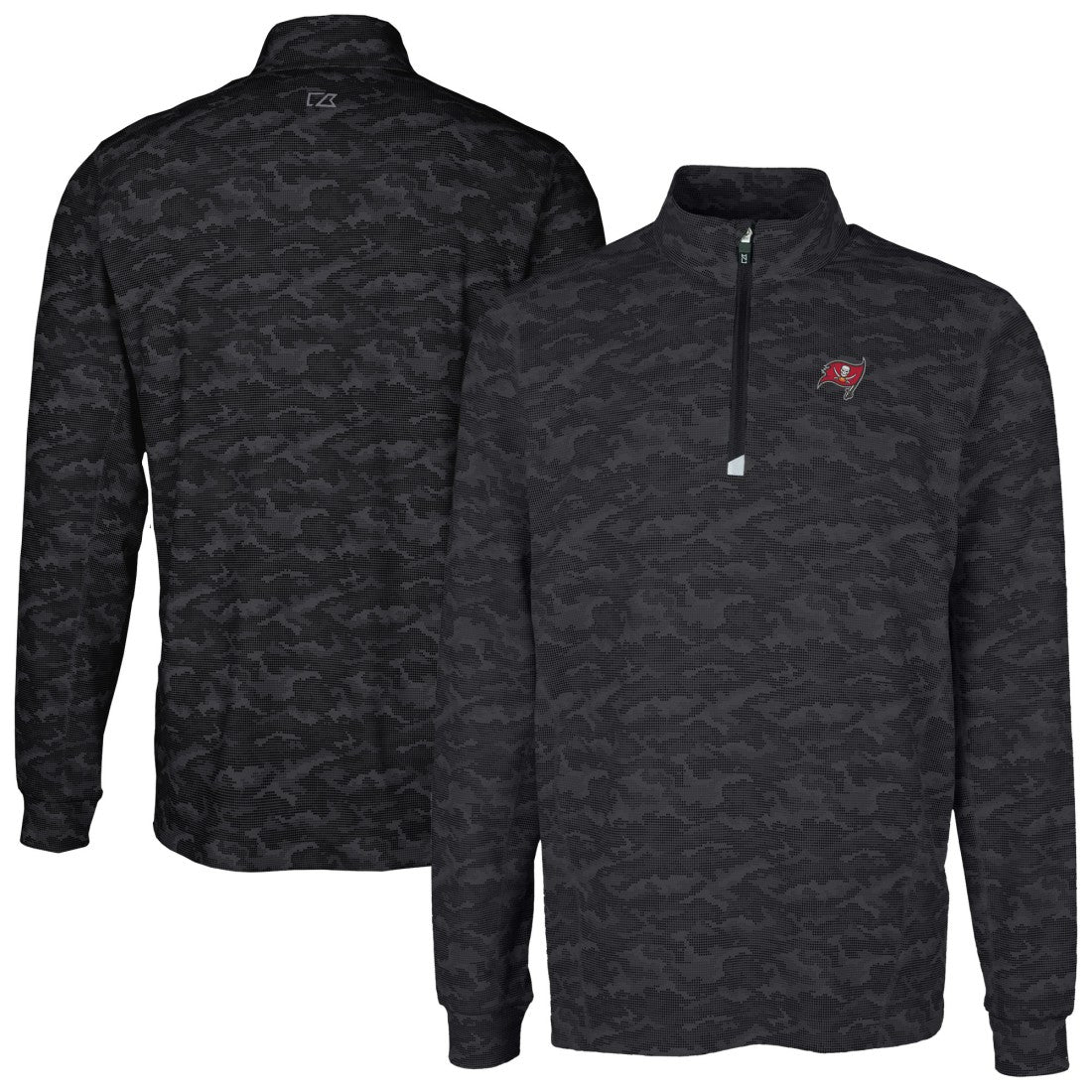 Tampa Bay Buccaneers Cutter & Buck Big & Tall Traverse Eco Camo Tri-Blend DryTec Quarter-Zip Jacket Black | NFL