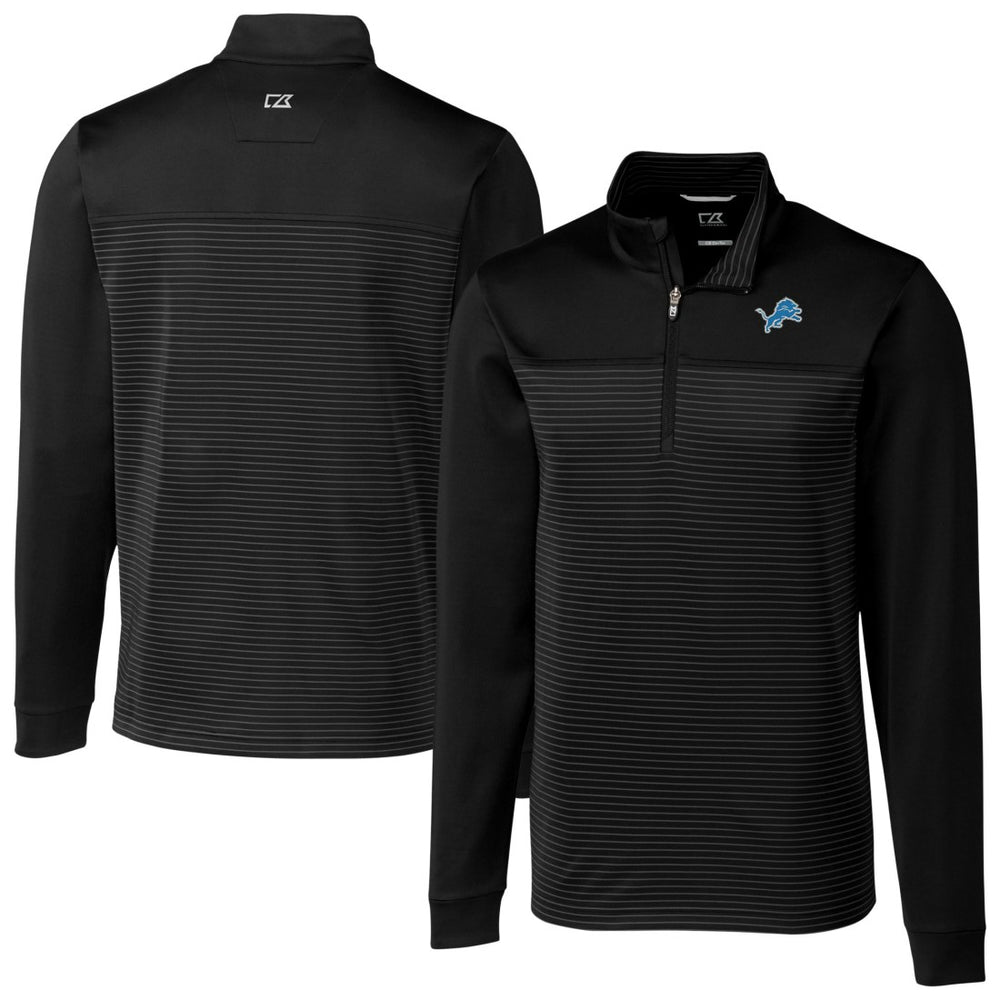 Detroit Lions Cutter & Buck Traverse Eco Stripe Tri-Blend DryTec Quarter-Zip Jacket Black | NFL