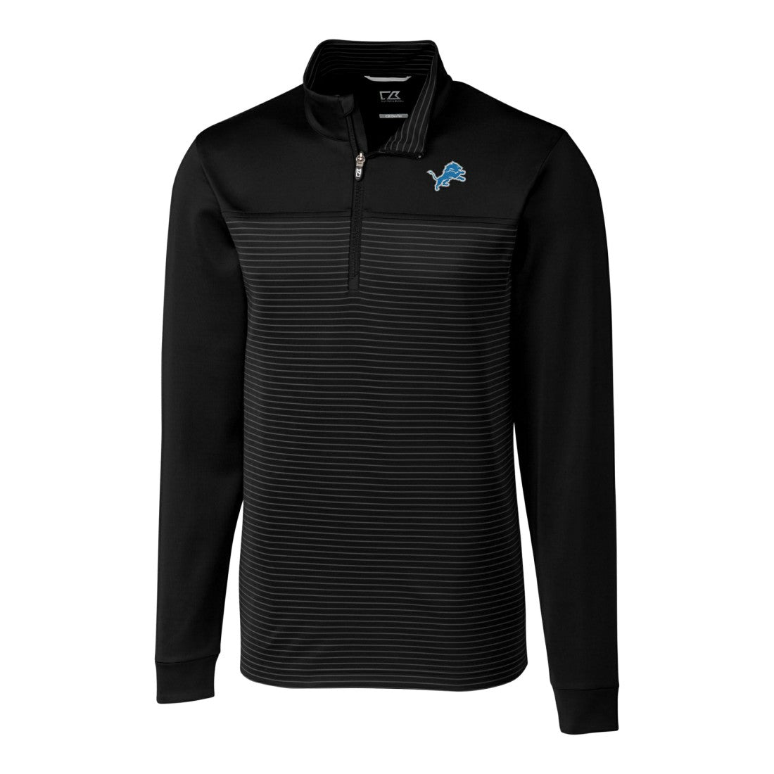 Detroit Lions Cutter & Buck Traverse Eco Stripe Tri-Blend DryTec Quarter-Zip Jacket Black | NFL
