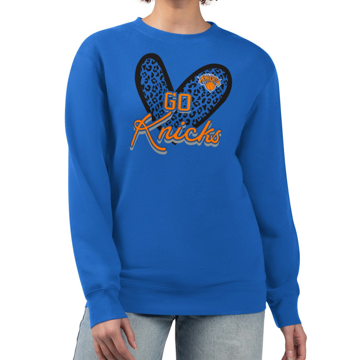 New York Knicks G-III 4Her by Carl Banks Women's Leopard Heart Fleece Pullover Sweatshirt Royal - NBA