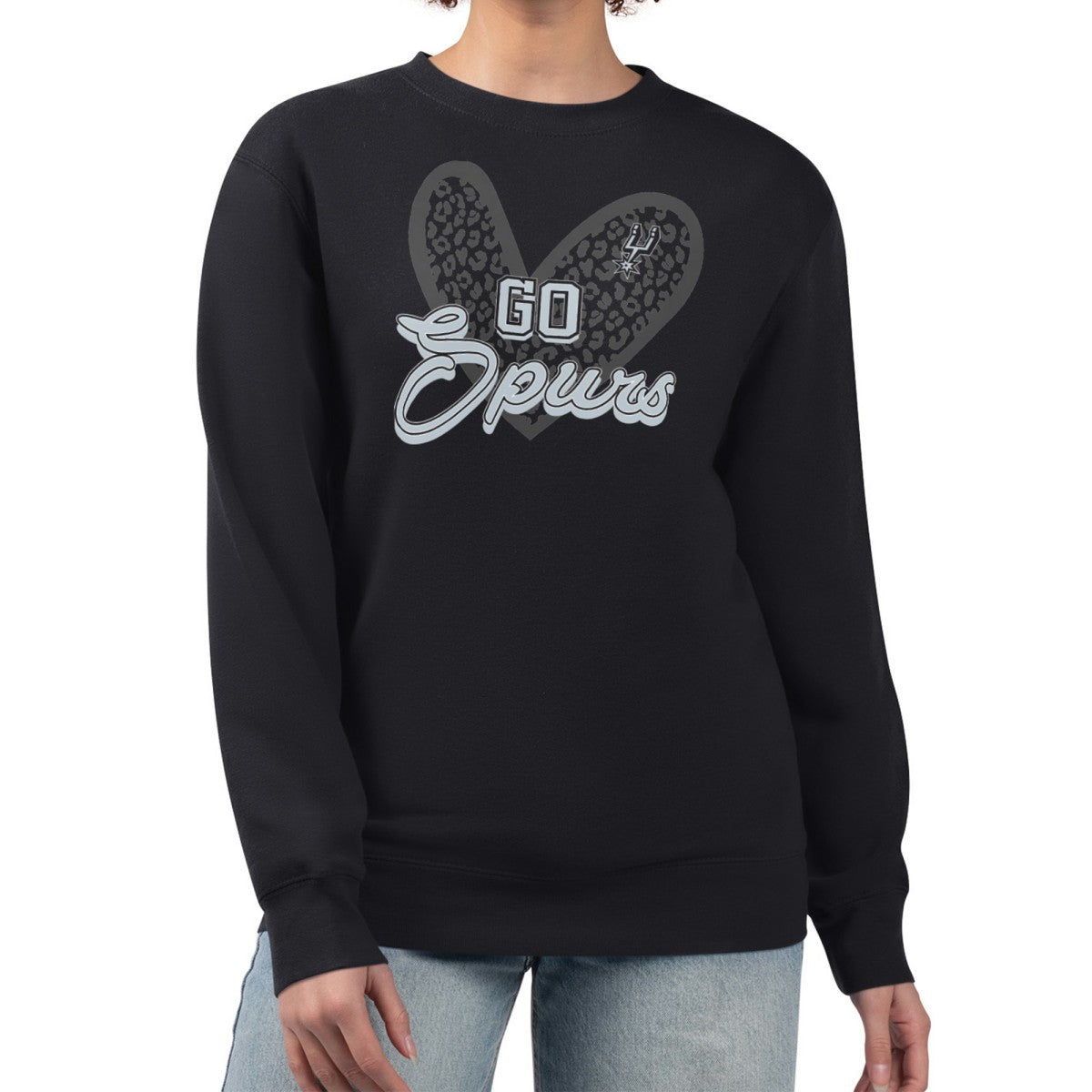 San Antonio Spurs G-III 4Her by Carl Banks Women's Leopard Heart Fleece Pullover Sweatshirt Black - NBA