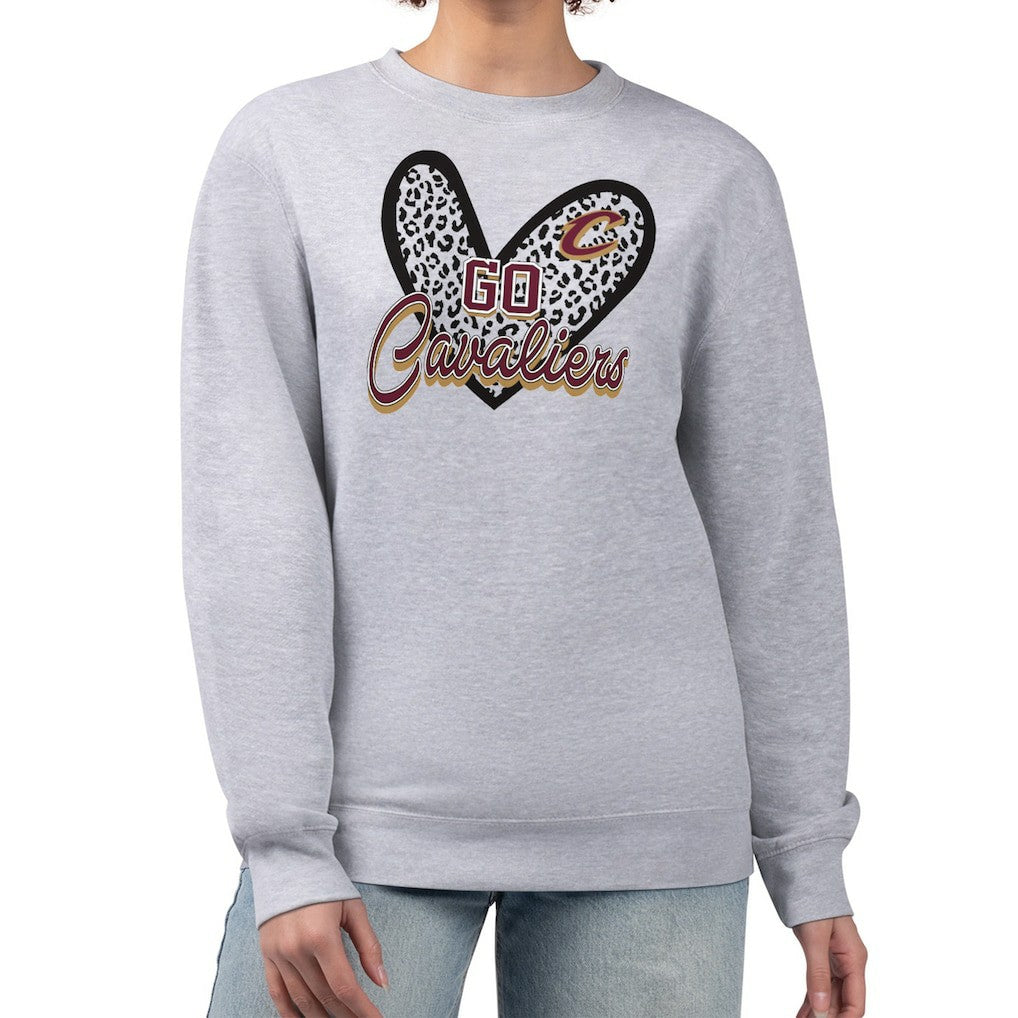 Cleveland Cavaliers G-III 4Her by Carl Banks Women's Leopard Heart Fleece Pullover Sweatshirt Heather Gray - NBA