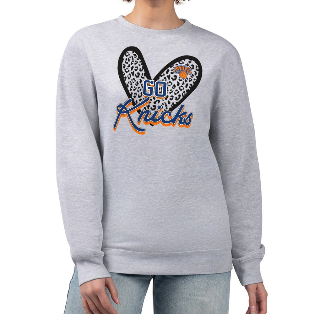 New York Knicks G-III 4Her by Carl Banks Women's Leopard Heart Fleece Pullover Sweatshirt Heather Gray - NBA