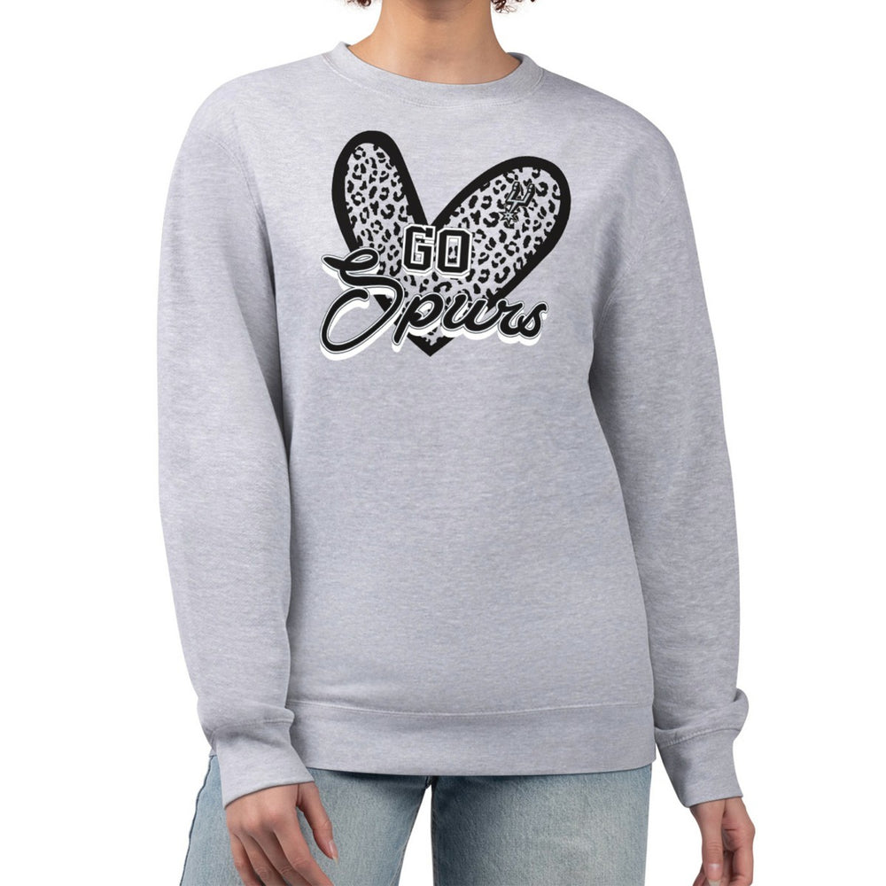 San Antonio Spurs G-III 4Her by Carl Banks Women's Leopard Heart Fleece Pullover Sweatshirt Heather Gray - NBA