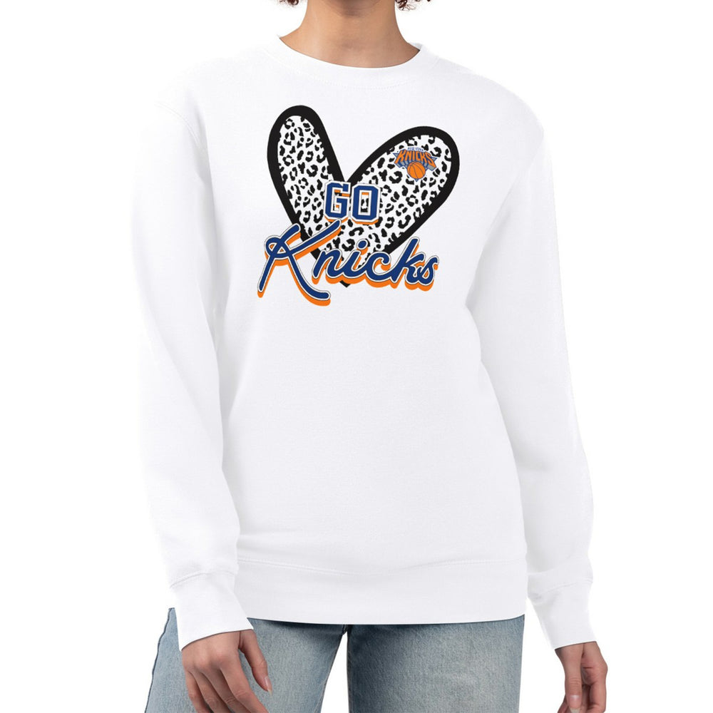 New York Knicks G-III 4Her by Carl Banks Women's Leopard Heart Fleece Pullover Sweatshirt White - NBA