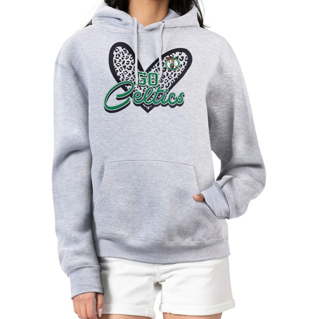 Boston Celtics G-III 4Her by Carl Banks Women's Leopard Heart Graphic Fleece Pullover Hoodie Heather Gray - NBA
